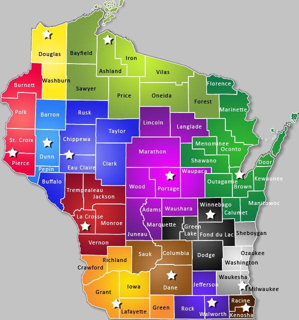 map of Wiscons Area Research Centers
